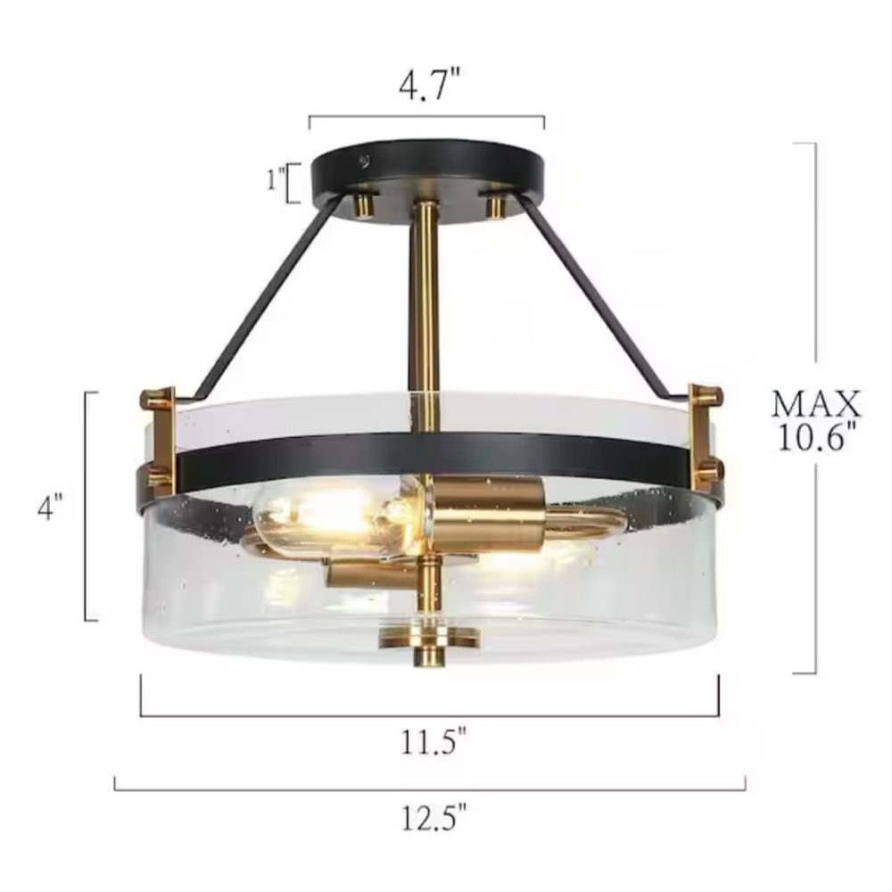 Uolfin 2-Light 12.5-in Matte Black LED Semi mount light - Picture 2 of 10